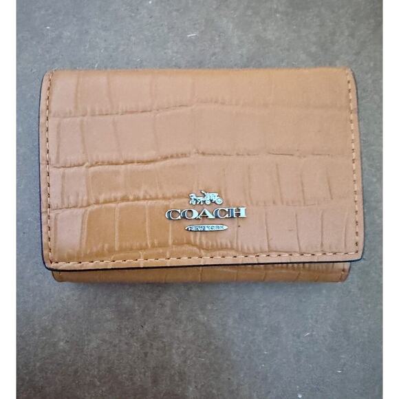 Coach Cu914 Smooth Leather Micro Wallet Washed Orange Croc Embossed NWT $218 - Picture 3 of 7